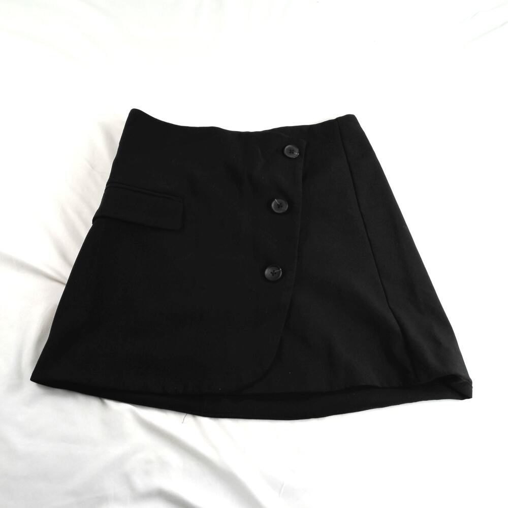 A New Day Black Wrap Mini Skirt Women's Button Front Stretch Career Casual